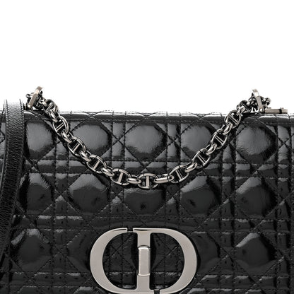 Christian Dior Crinkled Patent Lambskin Cannage Medium Caro Bag Black 9 of 11