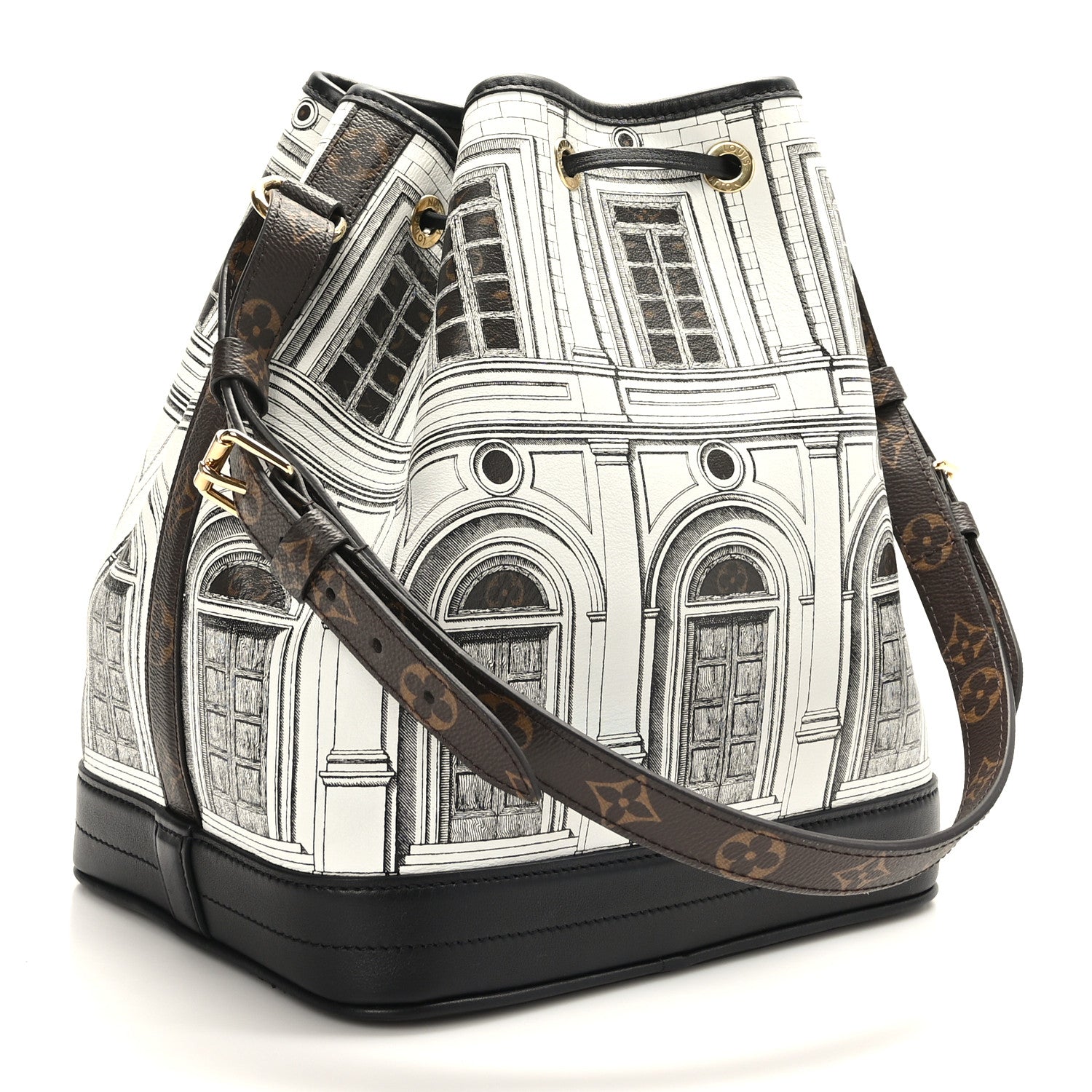 Louis Vuitton X FORNASETTI Calfskin Architettura Noe MM Black White 3 of 10