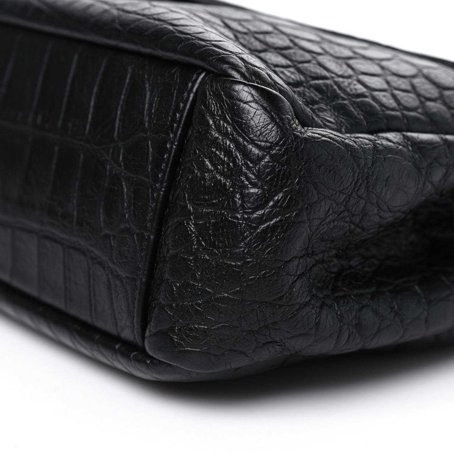 Calfskin Crocodile Embossed Large College Monogram Satchel Black