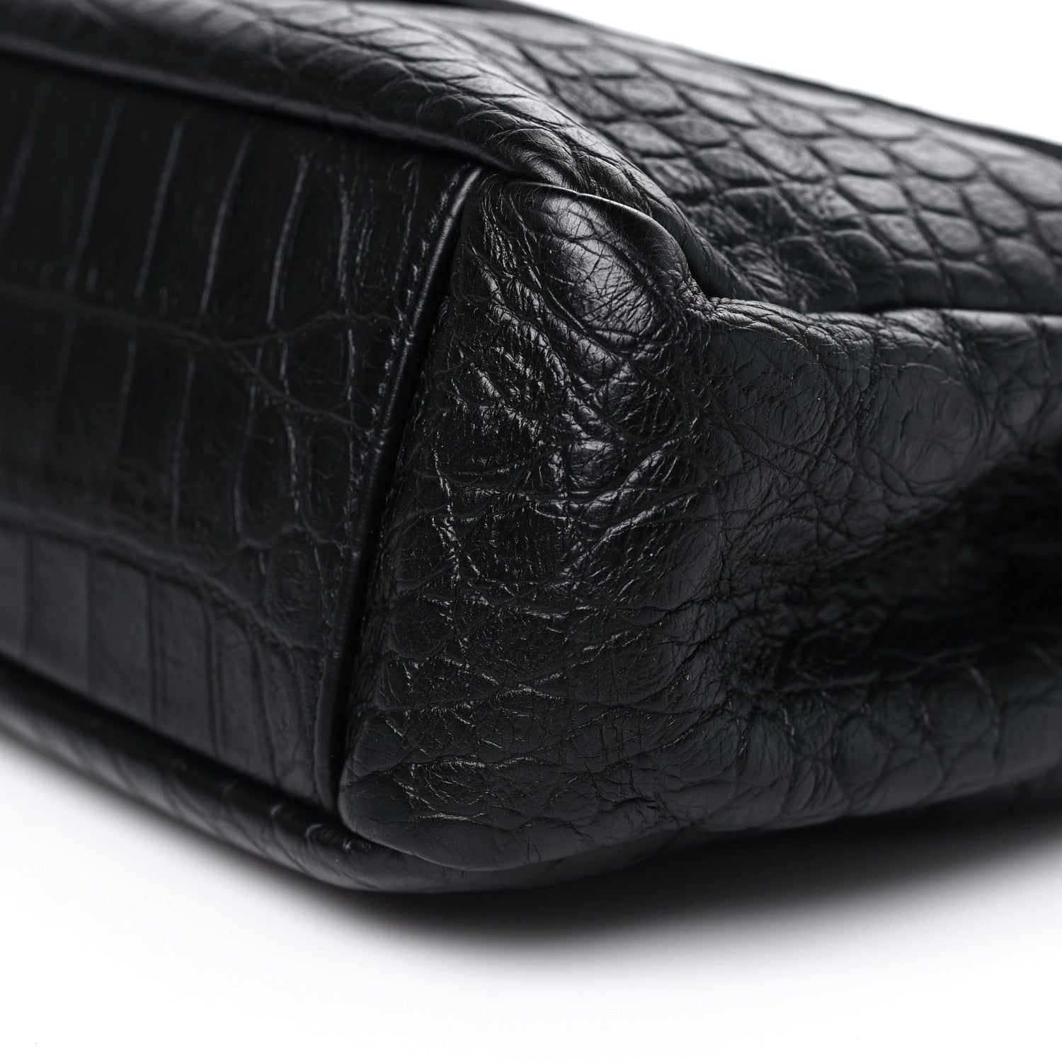 Saint Laurent Calfskin Crocodile Embossed Large College Monogram Satchel Black 11 of 11