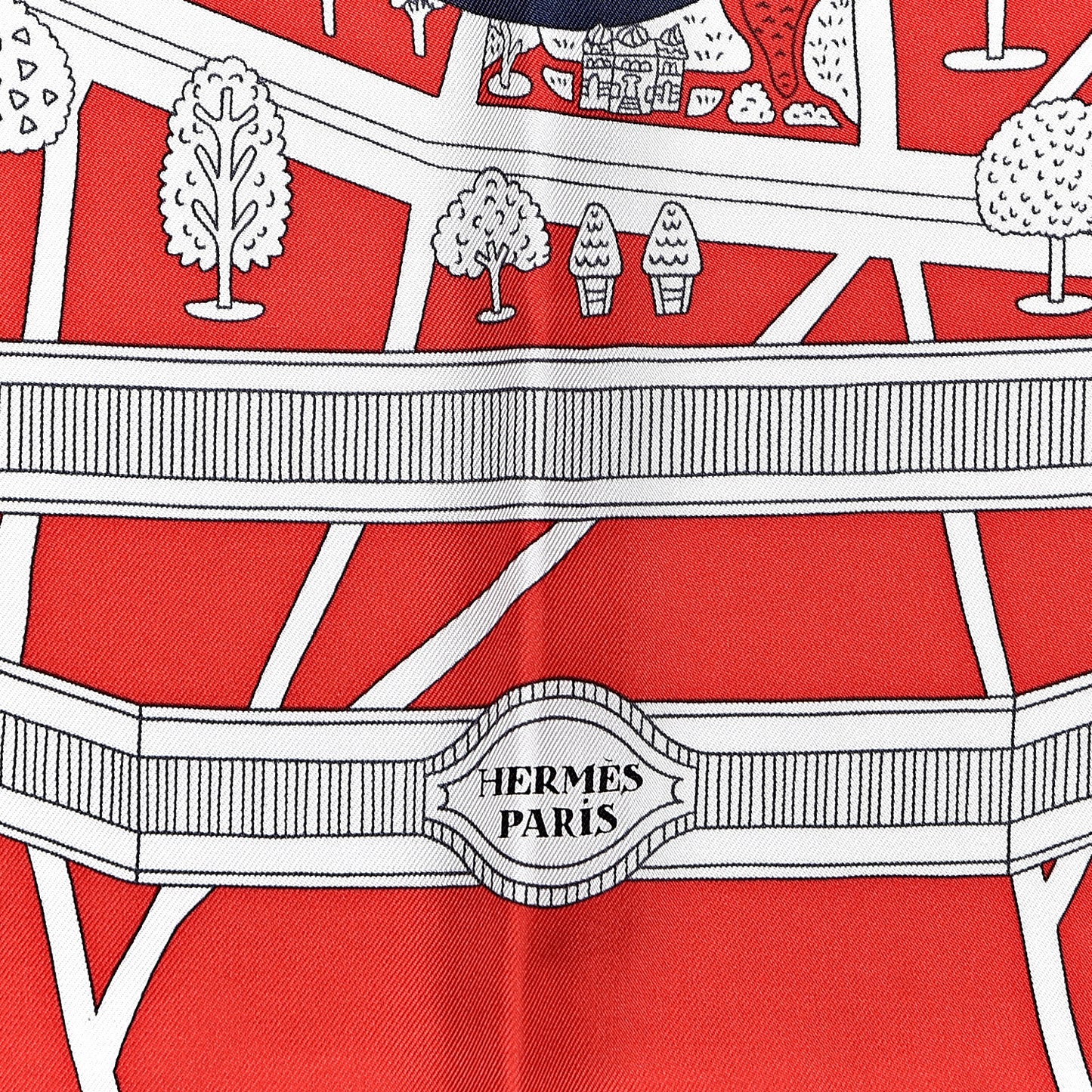 Silk Les Nouveaux Amoureux de Paris Scarf 90 Rouge Vif Marine Blanc