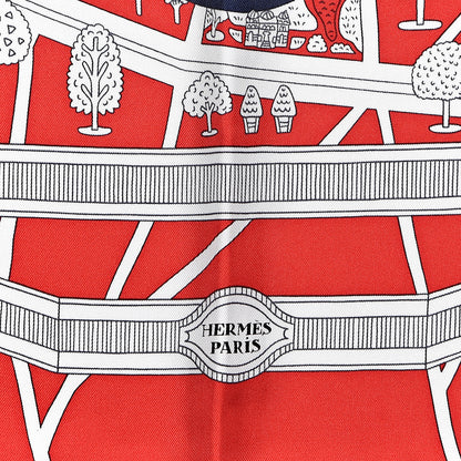 Hermes Silk Les Nouveaux Amoureux de Paris Scarf 90 Rouge Vif Marine Blanc 3 of 5