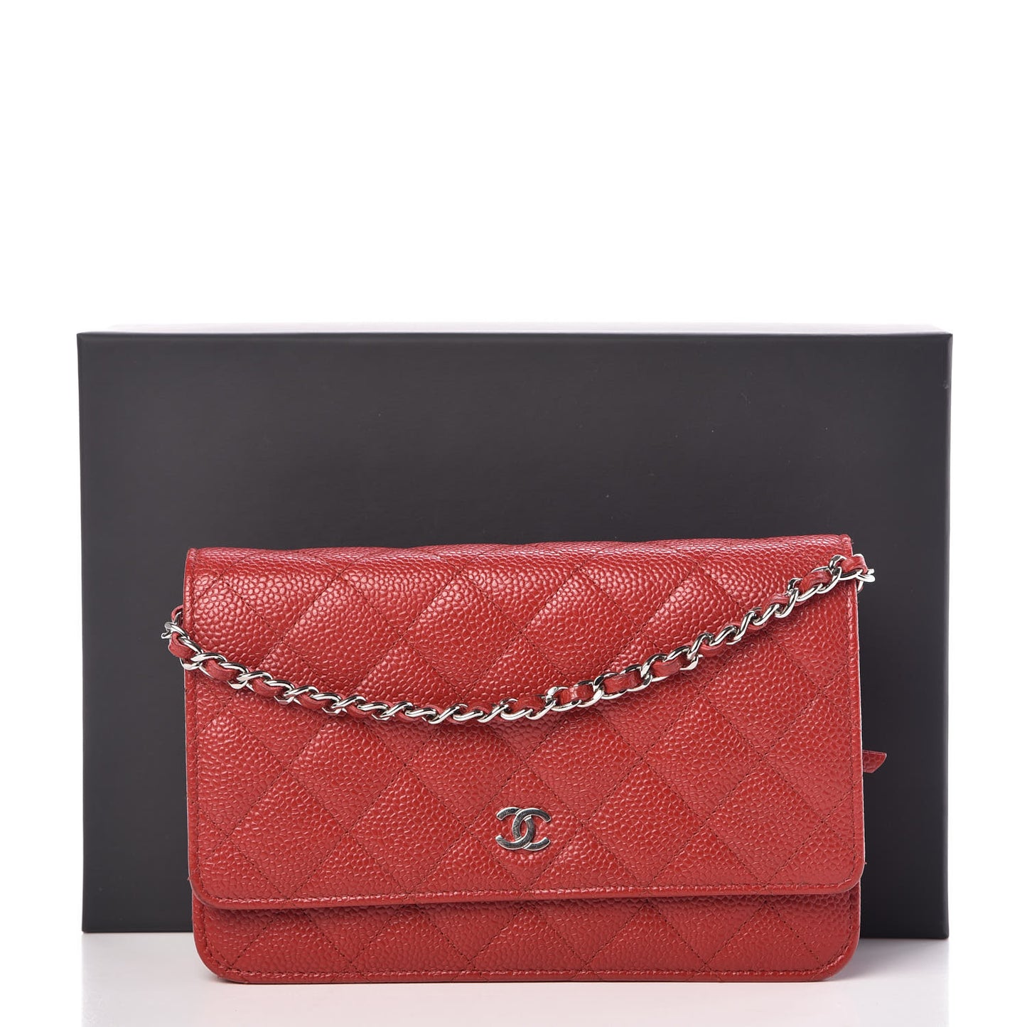 Caviar Quilted Wallet On Chain WOC Dark Red