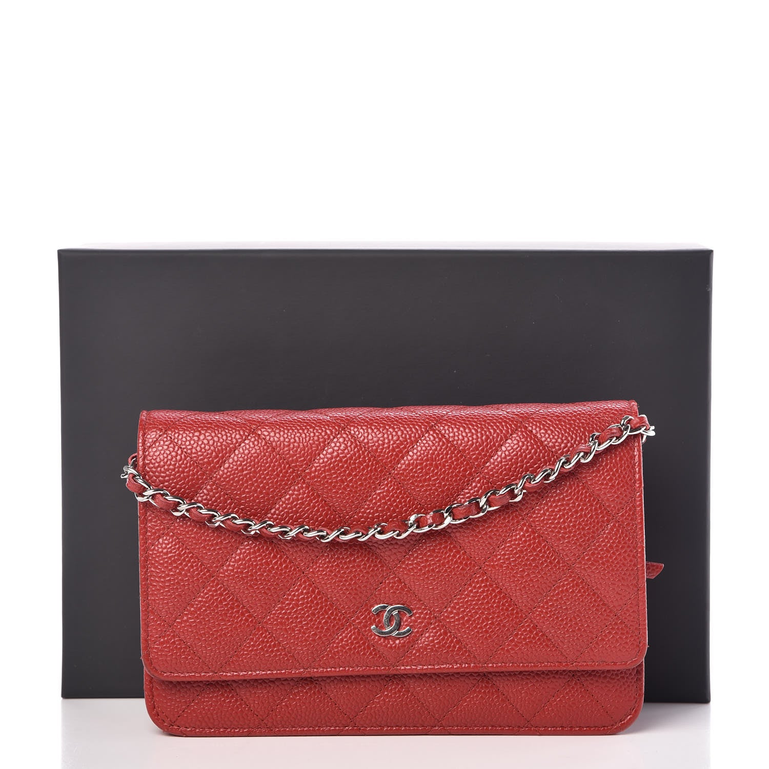 Chanel Caviar Quilted Wallet On Chain WOC Dark Red 12 of 12