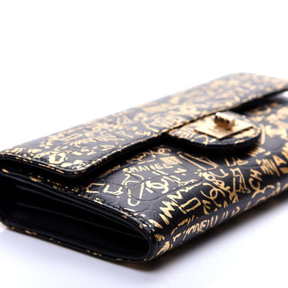 Chanel Calfskin Crocodile Embossed Graffiti 2.55 Cocodile Reissue Long Flap Black Gold 6 of 14