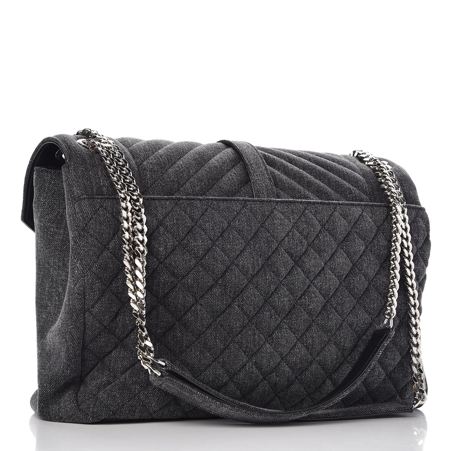 Denim Mixed Matelasse Triquilt Large Monogram Envelope Satchel Black