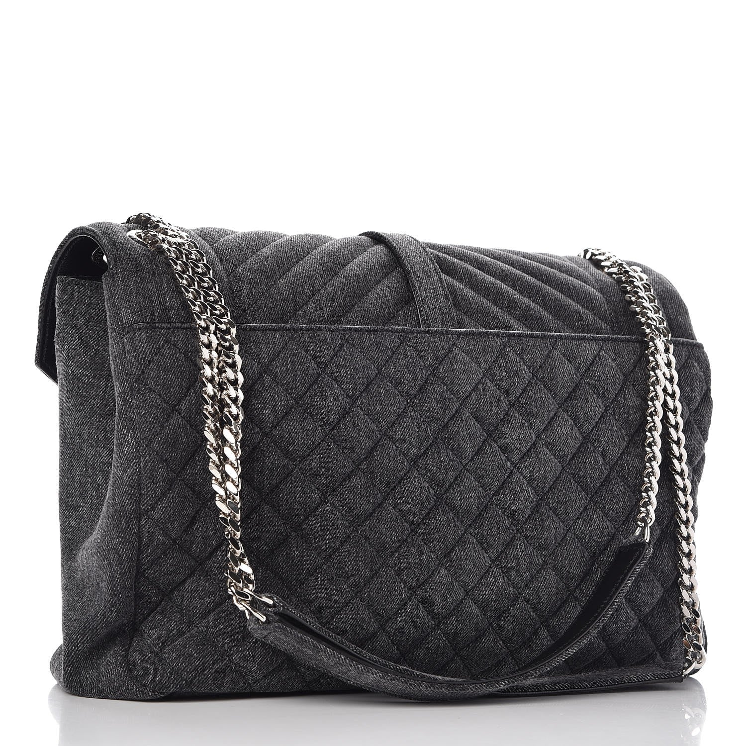 Saint Laurent Denim Mixed Matelasse Triquilt Large Monogram Envelope Satchel Black 3 of 10