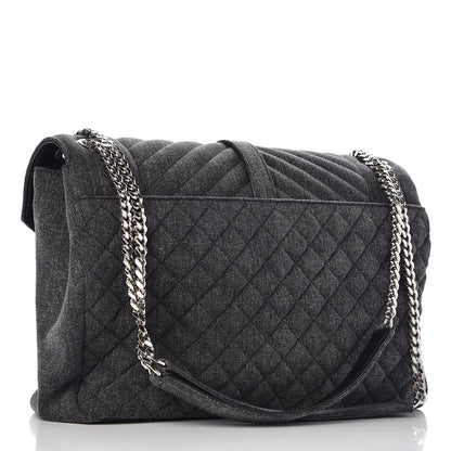 Saint Laurent Denim Mixed Matelasse Triquilt Large Monogram Envelope Satchel Black 3 of 10