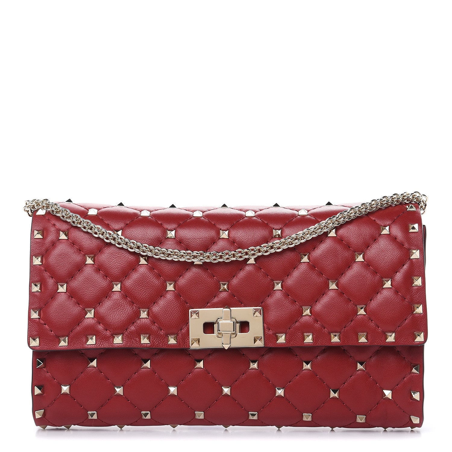 Valentino Garavani Nappa Rockstud Spike Wallet on Chain Rosso Valentino 1 of 9
