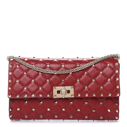 Valentino Garavani Nappa Rockstud Spike Wallet on Chain Rosso Valentino 1 of 9