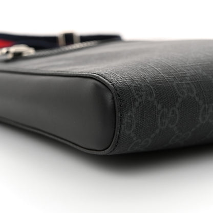Gucci GG Supreme Monogram Appia Calfskin Web Flat Messenger Bag Black Grey 9 of 10