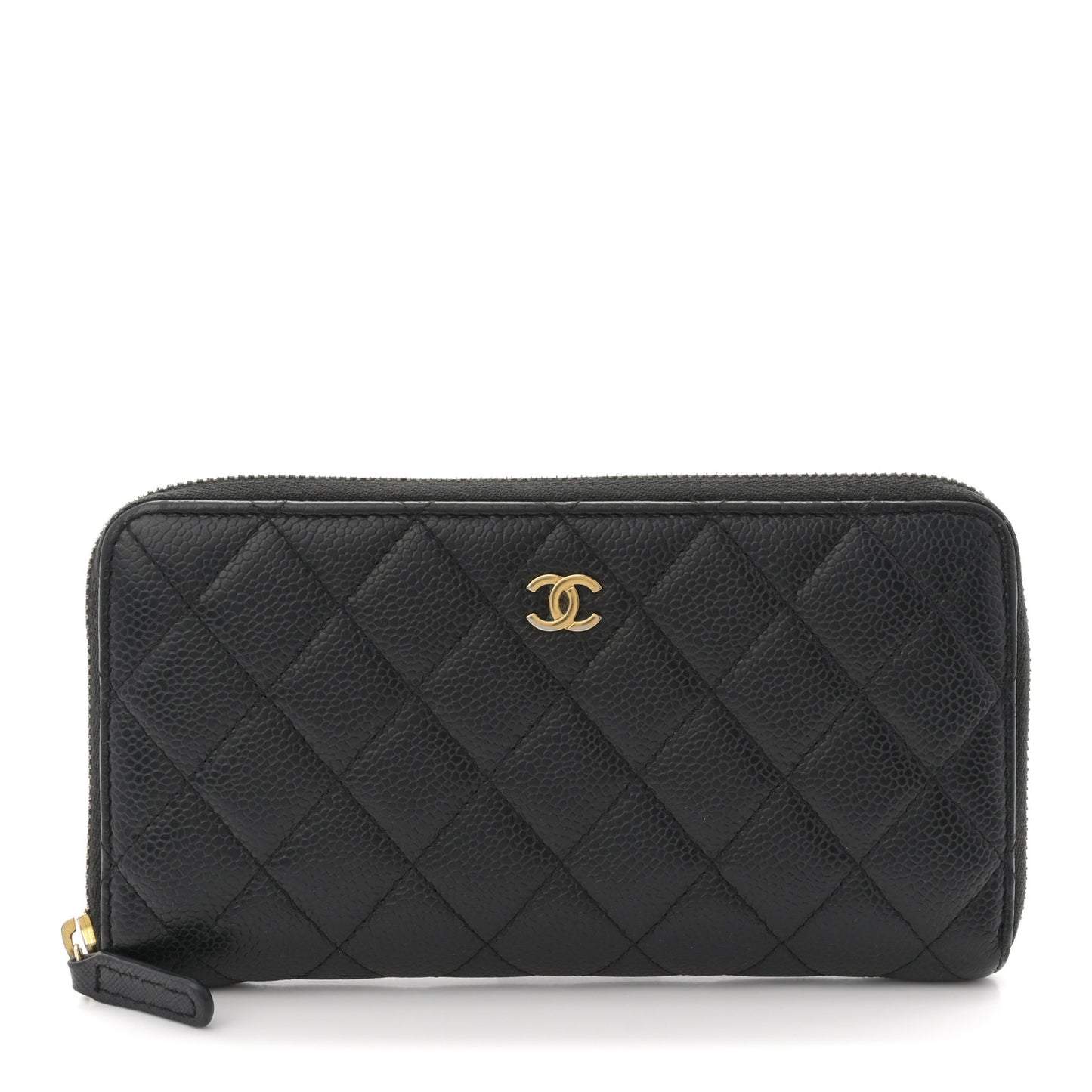 Caviar Quilted Large Gusset Zip Around Wallet Black