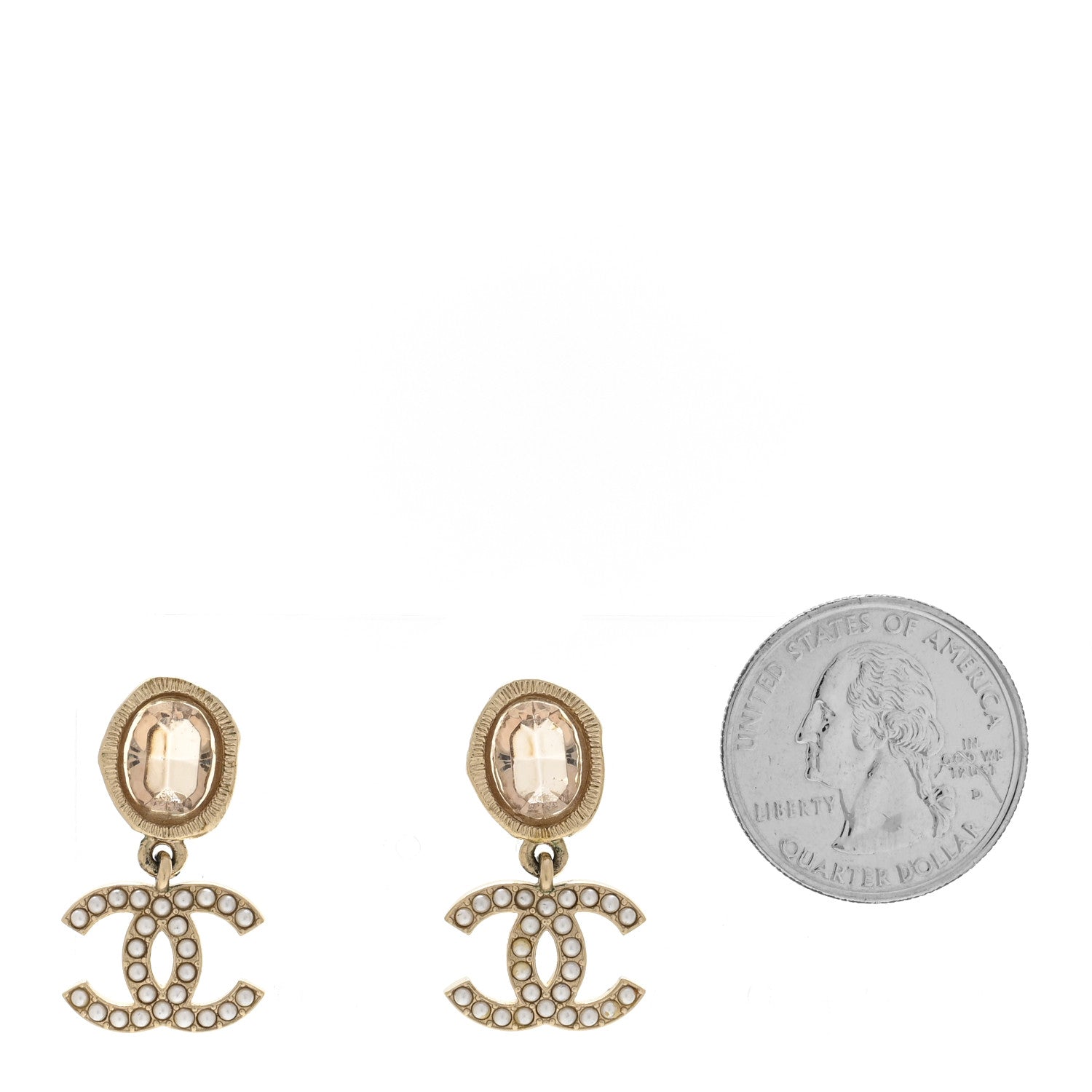 Chanel Crystal Pearl CC Drop Earrings Pink Gold 2 of 5