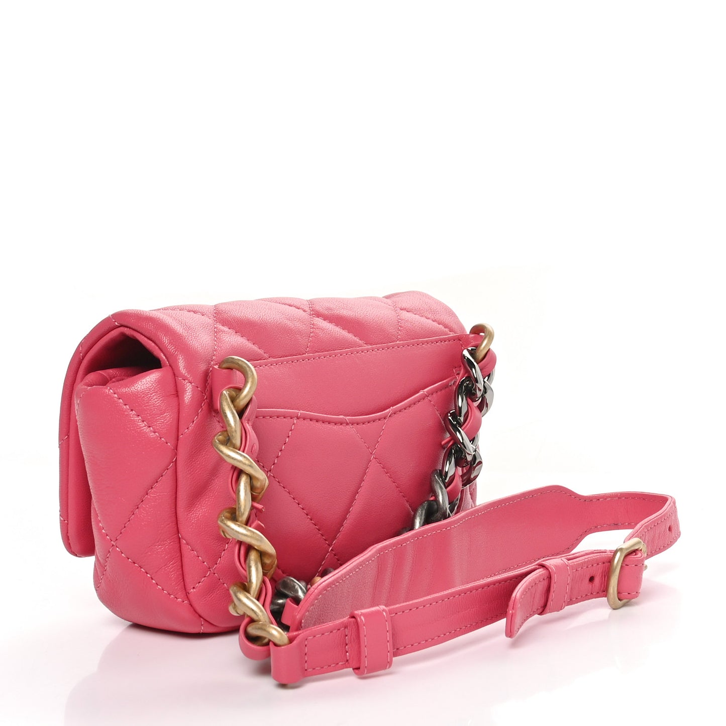 Lambskin Quilted Chanel 19 Waist Bag Pink