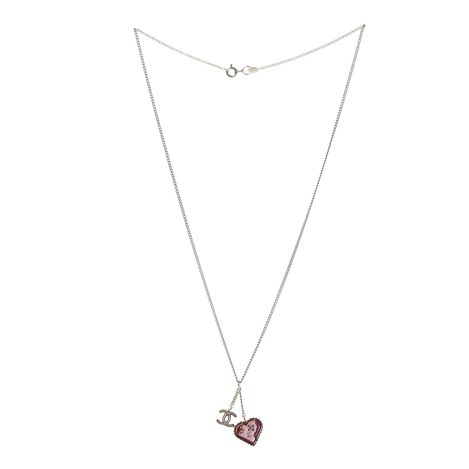 Chanel Enamel Heart CC Charm Necklace Gold 3 of 7