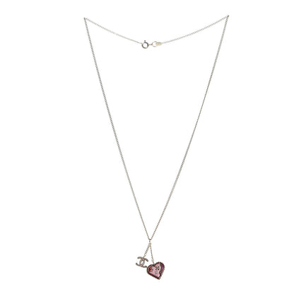 Chanel Enamel Heart CC Charm Necklace Gold 3 of 7