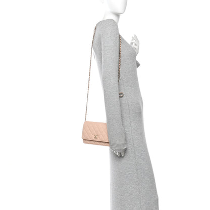 Chanel Caviar Quilted CC Turnlock Wallet On Chain WOC Beige 2 of 12