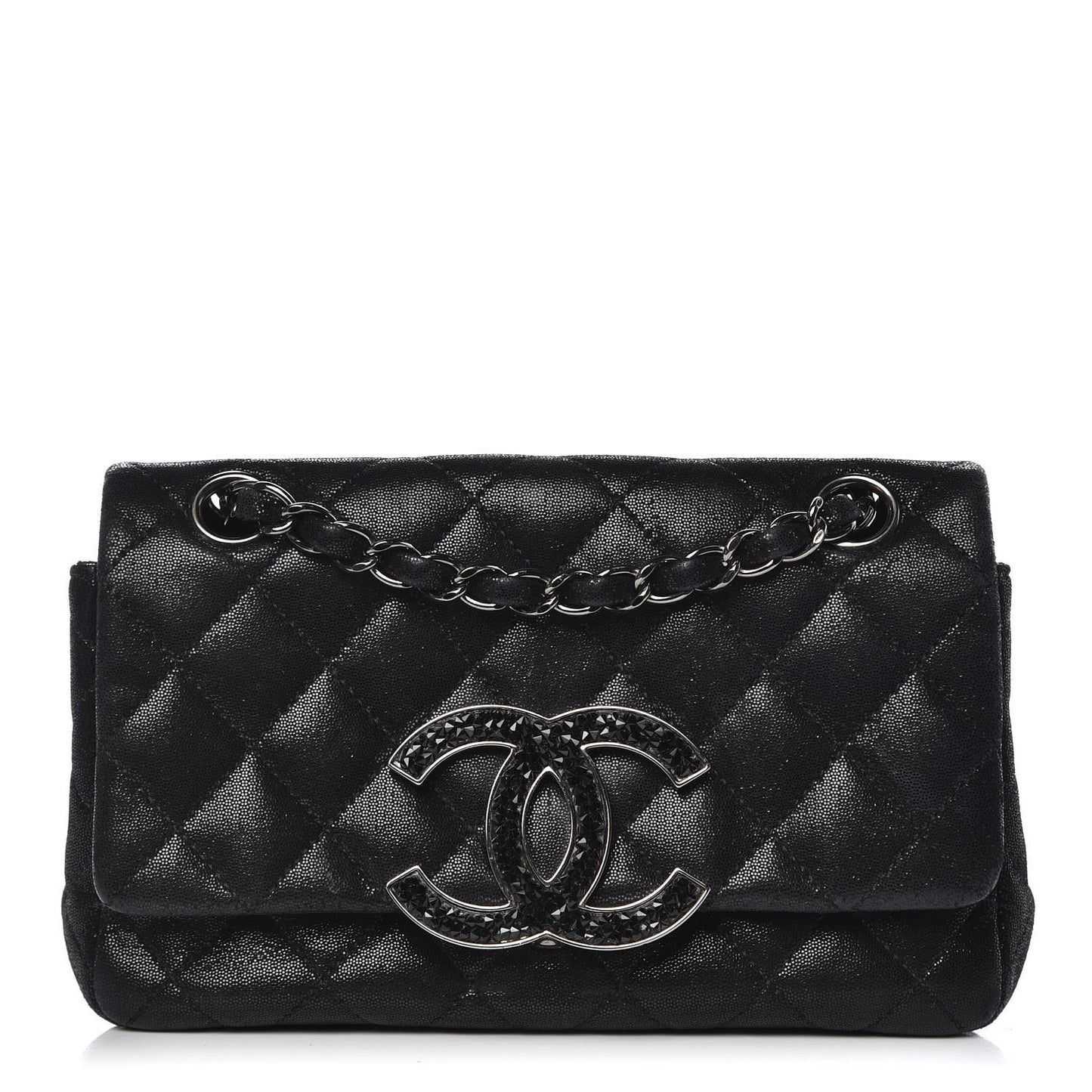 Sequin Goatskin Crystal CC Mini Flap Black