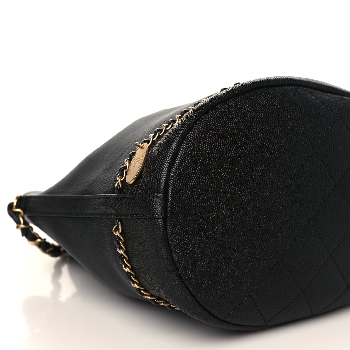 Lambskin Caviar Lovely Chains Drawstring Bag Black
