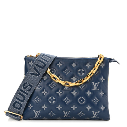Louis Vuitton Lambskin Embossed Monogram Coussin PM Denim Blue 1 of 9