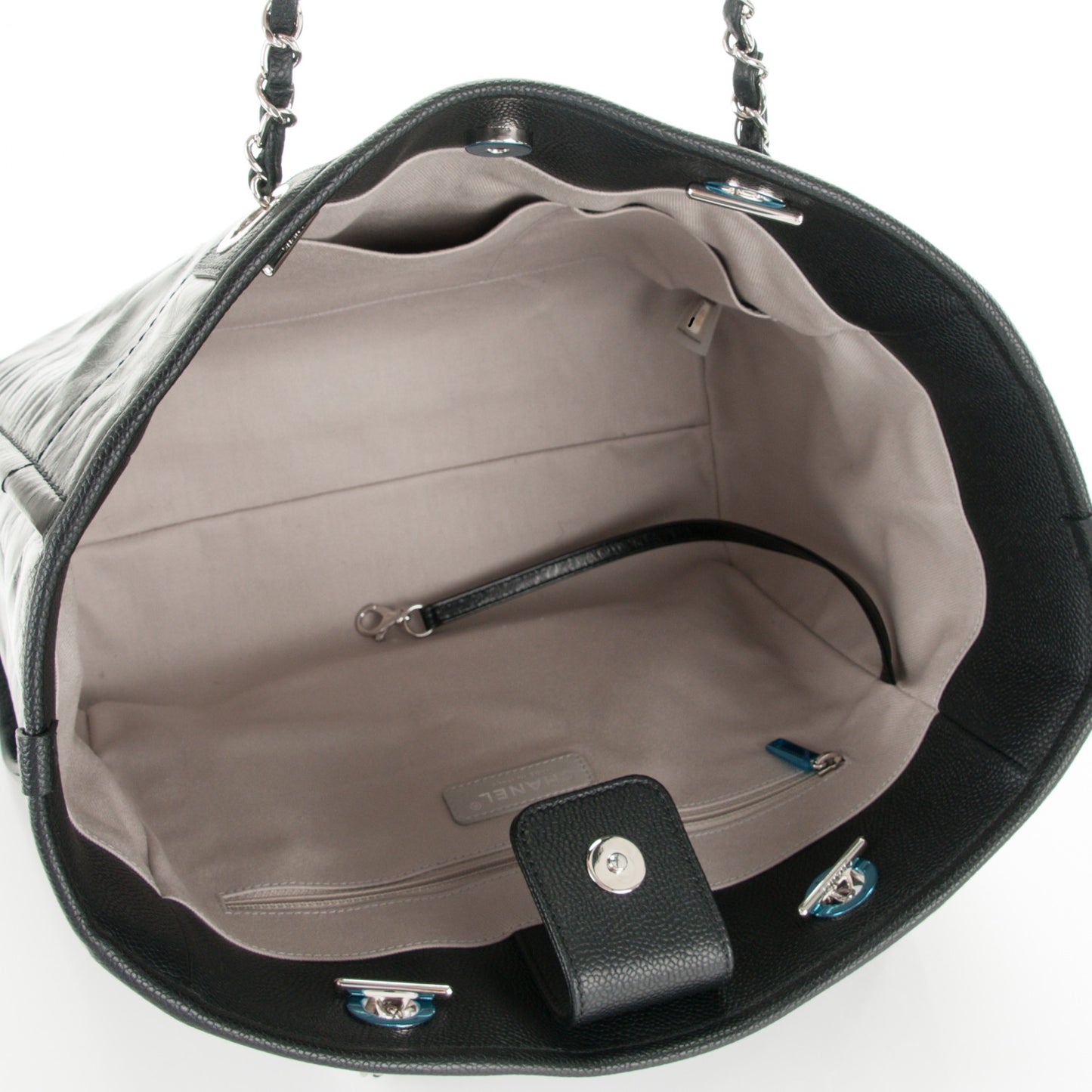 Glazed Calfskin Small Deauville Tote Black