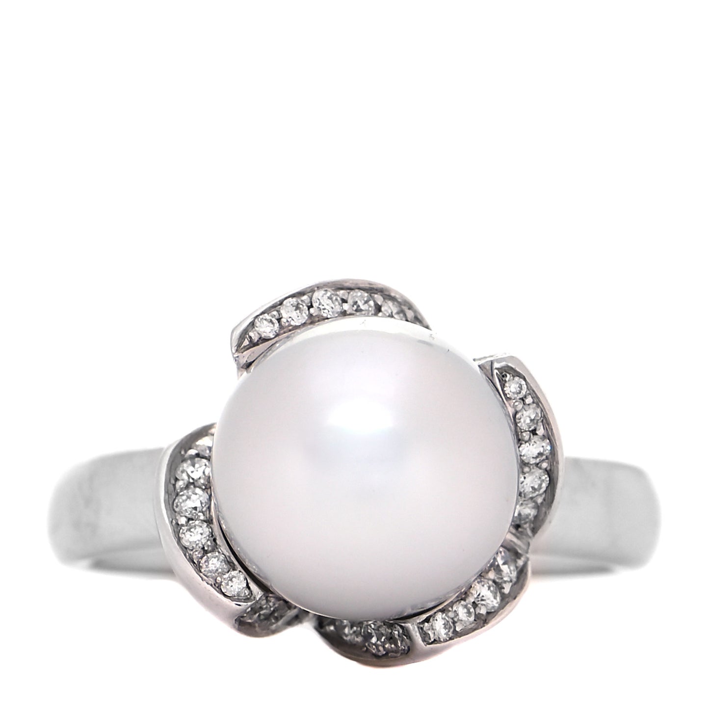 18K White Gold Diamond South Sea Cultured Pearl 11mm Cocktail Ring 53 6.5