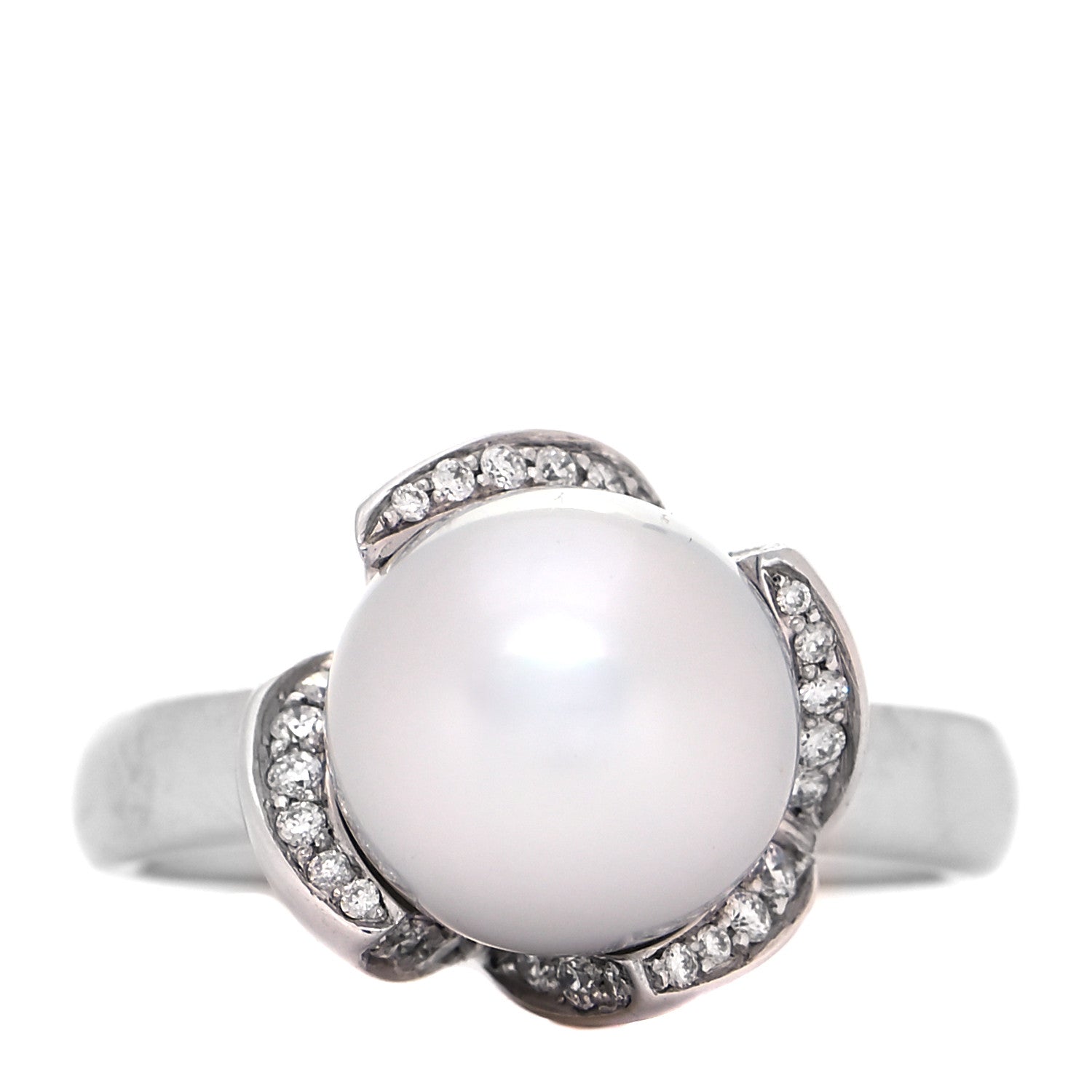 Mikimoto 18K White Gold Diamond South Sea Cultured Pearl 11mm Cocktail Ring 53 6.5 1 of 6