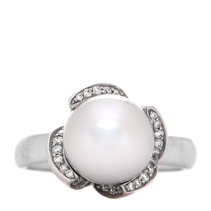 Mikimoto 18K White Gold Diamond South Sea Cultured Pearl 11mm Cocktail Ring 53 6.5 1 of 6