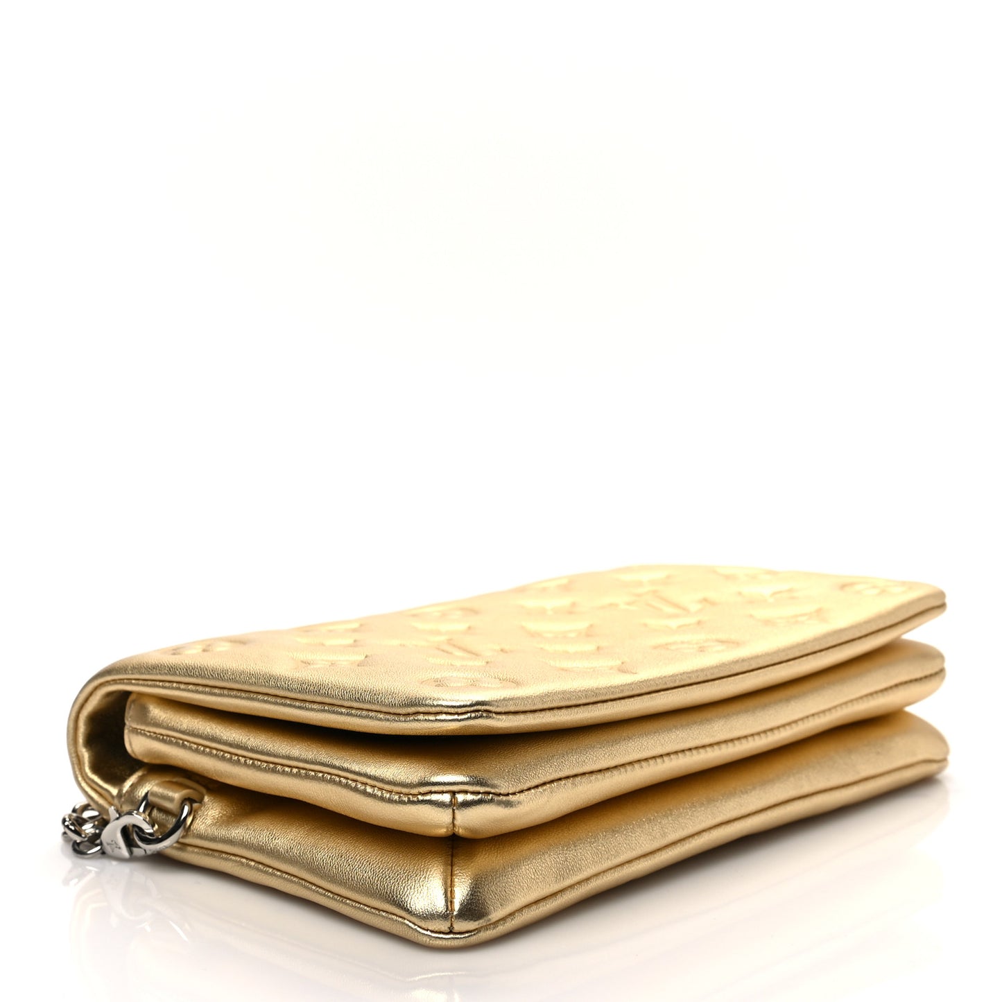 Metallic Lambskin Embossed Monogram Pochette Coussin Gold
