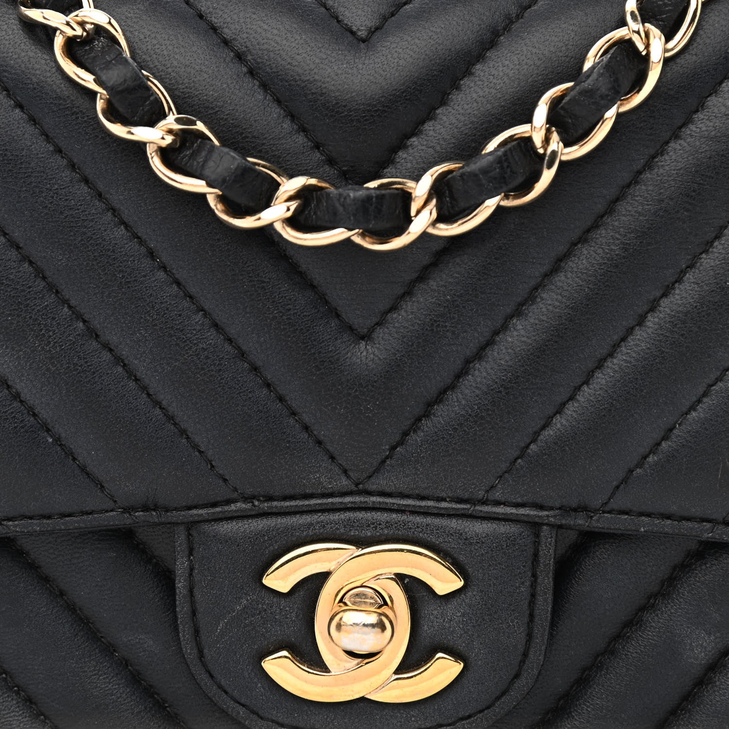 Chanel Lambskin Chevron Quilted Mini Square Flap Black 8 of 14