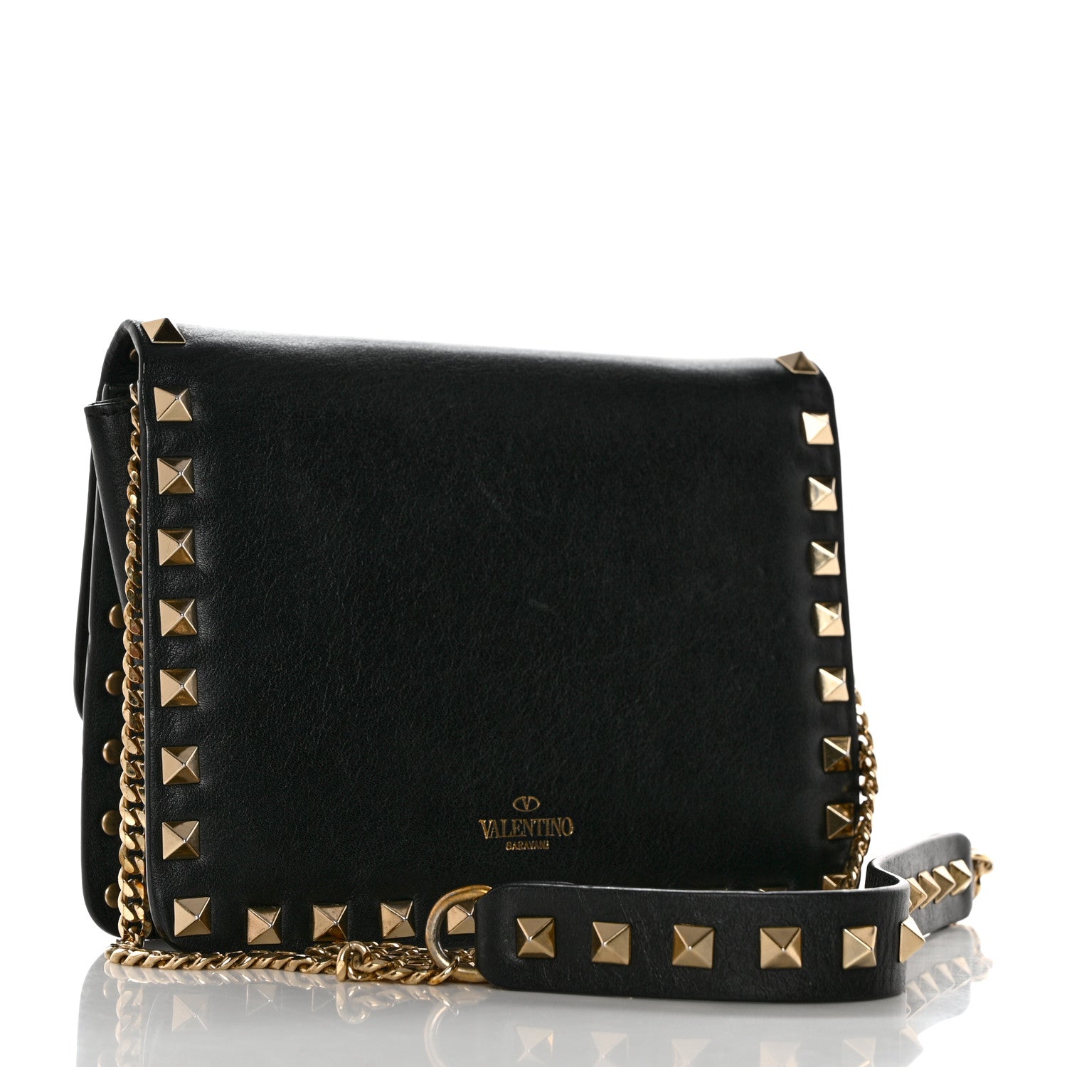 Valentino Garavani Vitello Mini Rockstud Flap Wallet on Strap Black 2 of 12