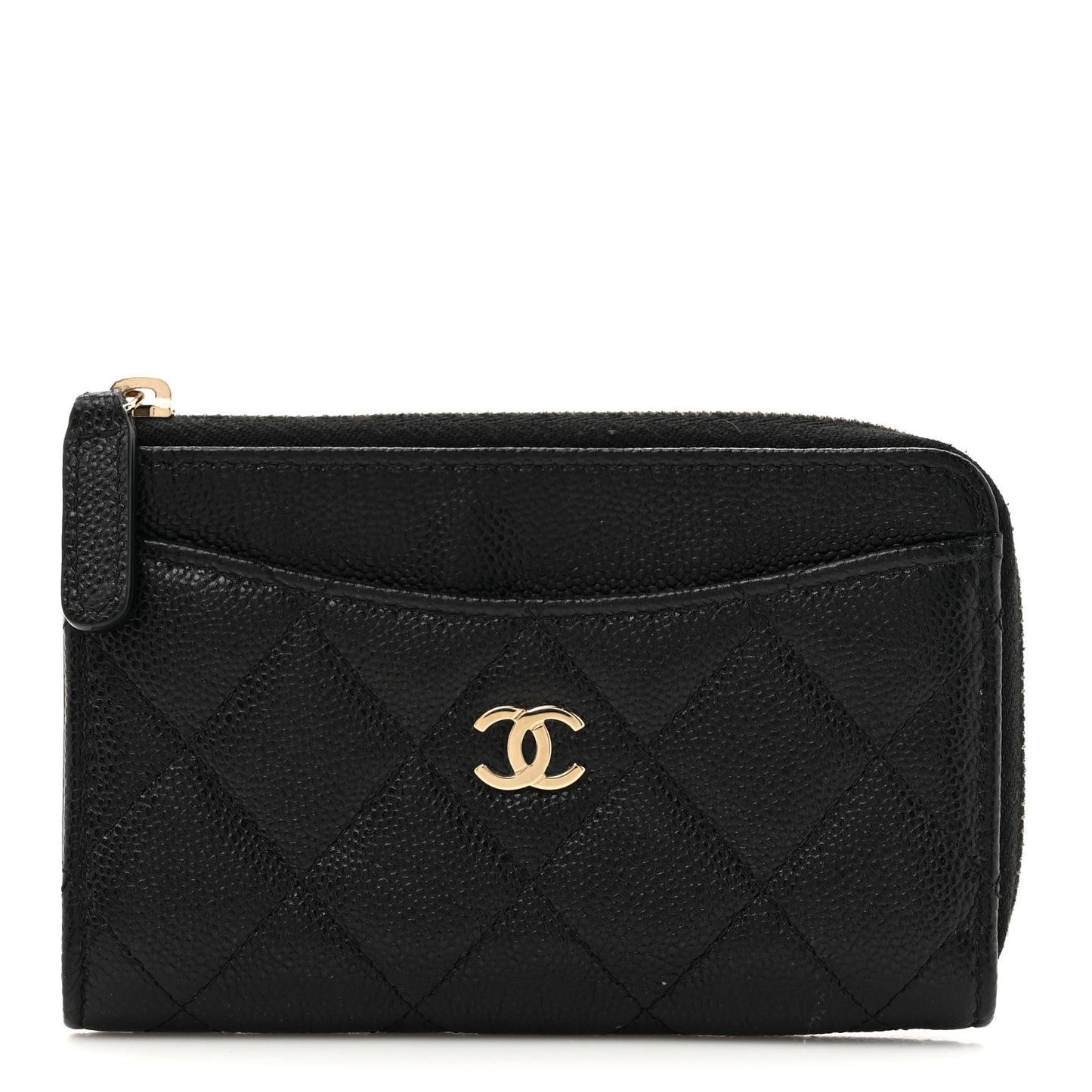 Caviar Quilted CC Zip Around Card Holder Black