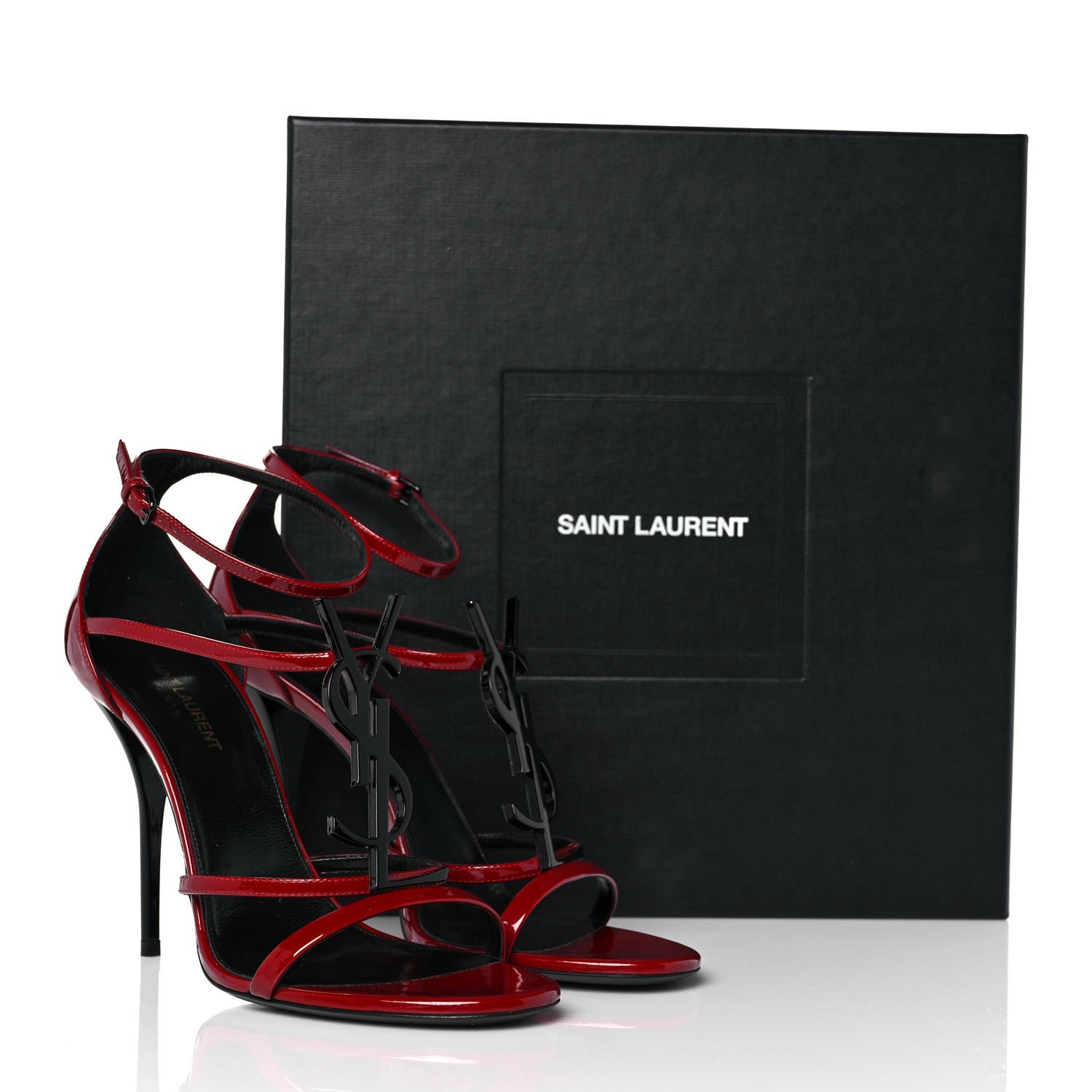 Saint Laurent Patent Calfskin Cassandra 100 Sandals 40 Red Laquer 9 of 9