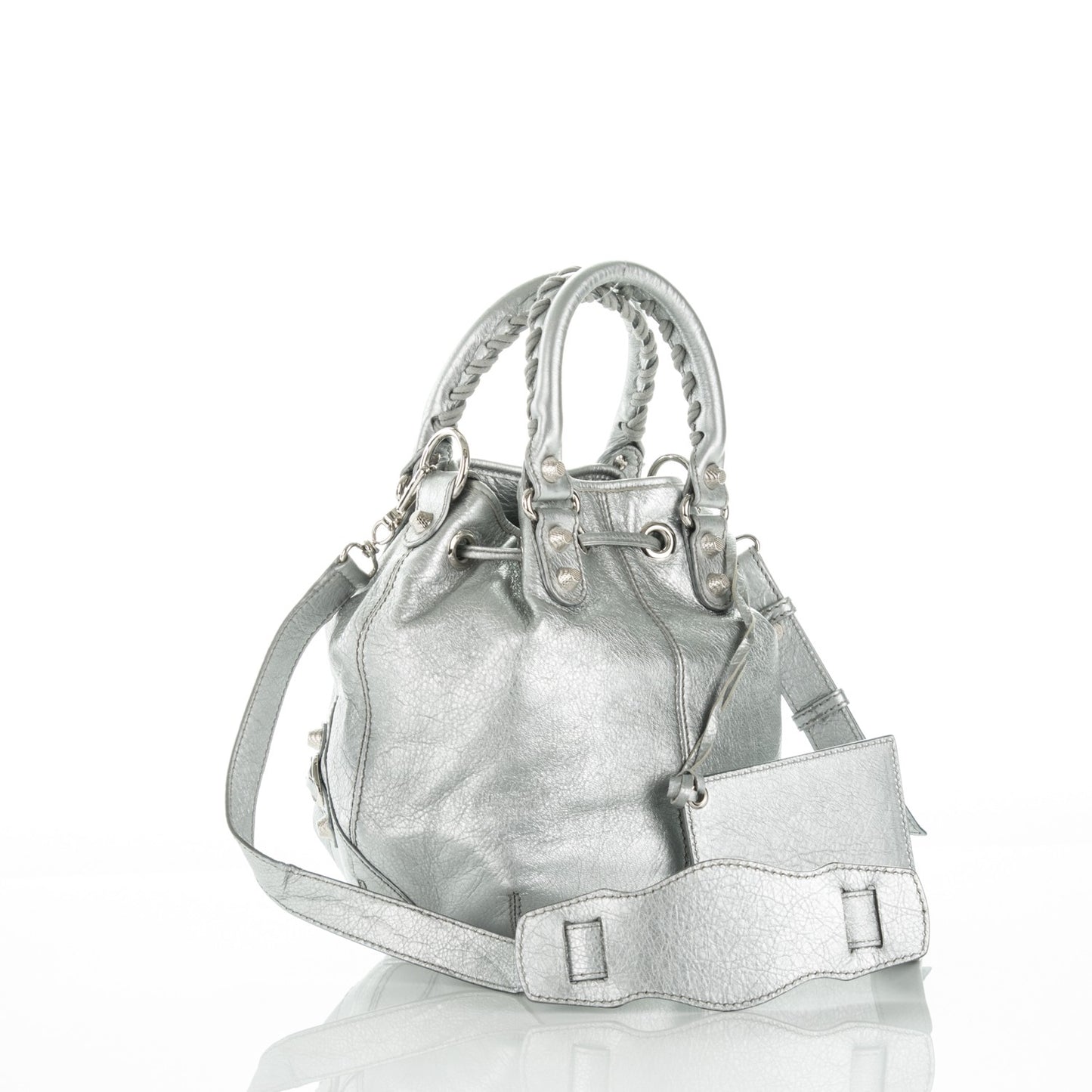 Agneau Giant 12 Silver Hardware Mini Pompon Gris Aluminum
