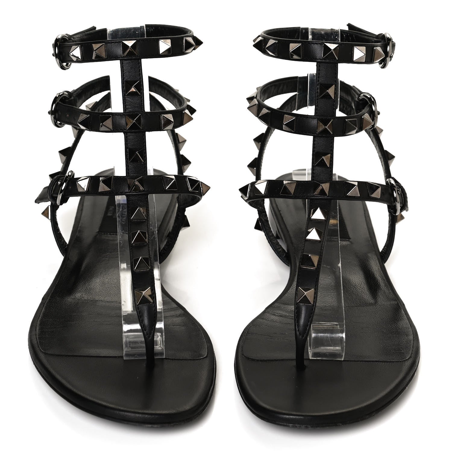 Valentino Garavani Nappa Rockstud Ankle Strap Flat Thong Sandals 37.5 Black 5 of 12