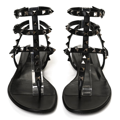 Valentino Garavani Nappa Rockstud Ankle Strap Flat Thong Sandals 37.5 Black 5 of 12