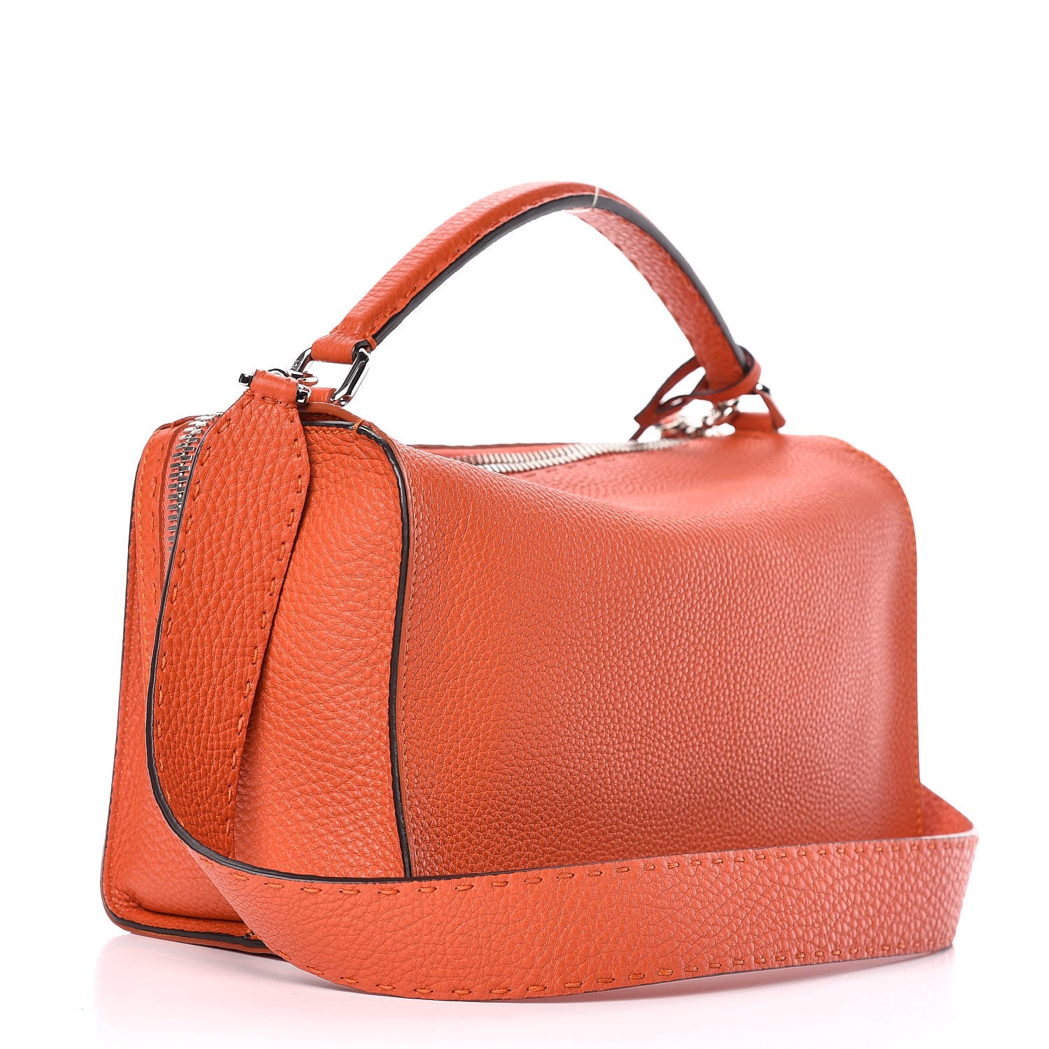 Fendi Calfskin Romano Selleria Lei Boston Tote Dark Orange 3 of 9