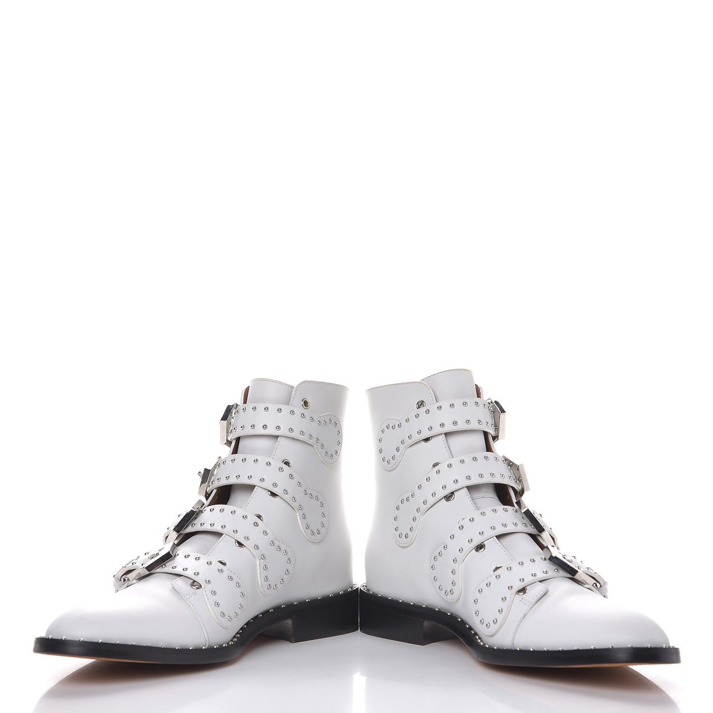 Calfskin Studded Prue Buckle Bootie 38.5 White