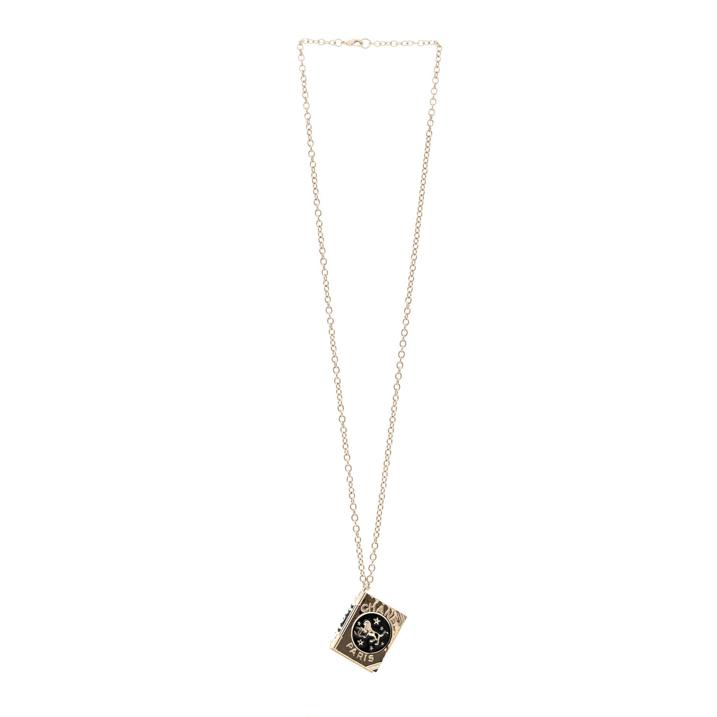 Metal CC Lion Book Locket Necklace Gold