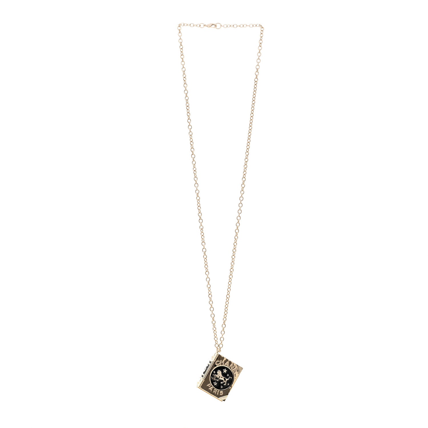 Chanel Metal CC Lion Book Locket Necklace Gold 3 of 6