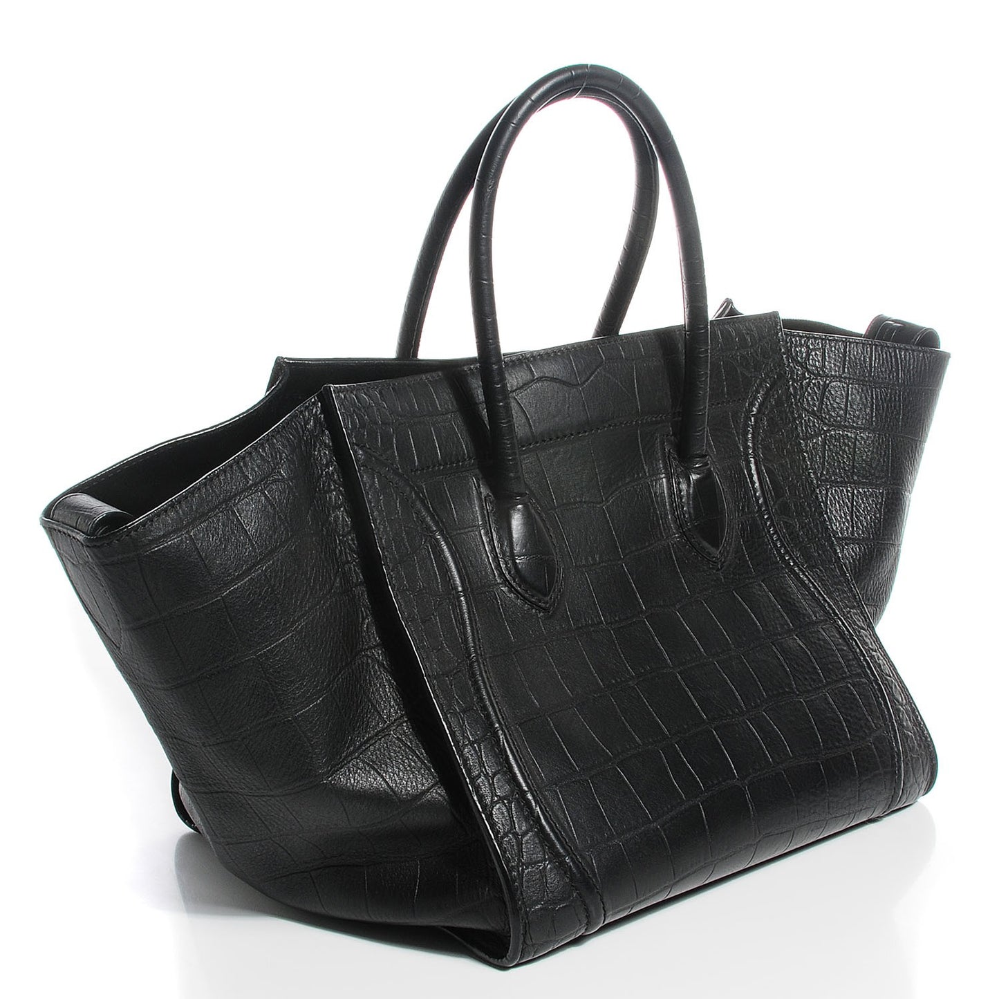 Crocodile Embossed Calfskin Medium Phantom Luggage Black