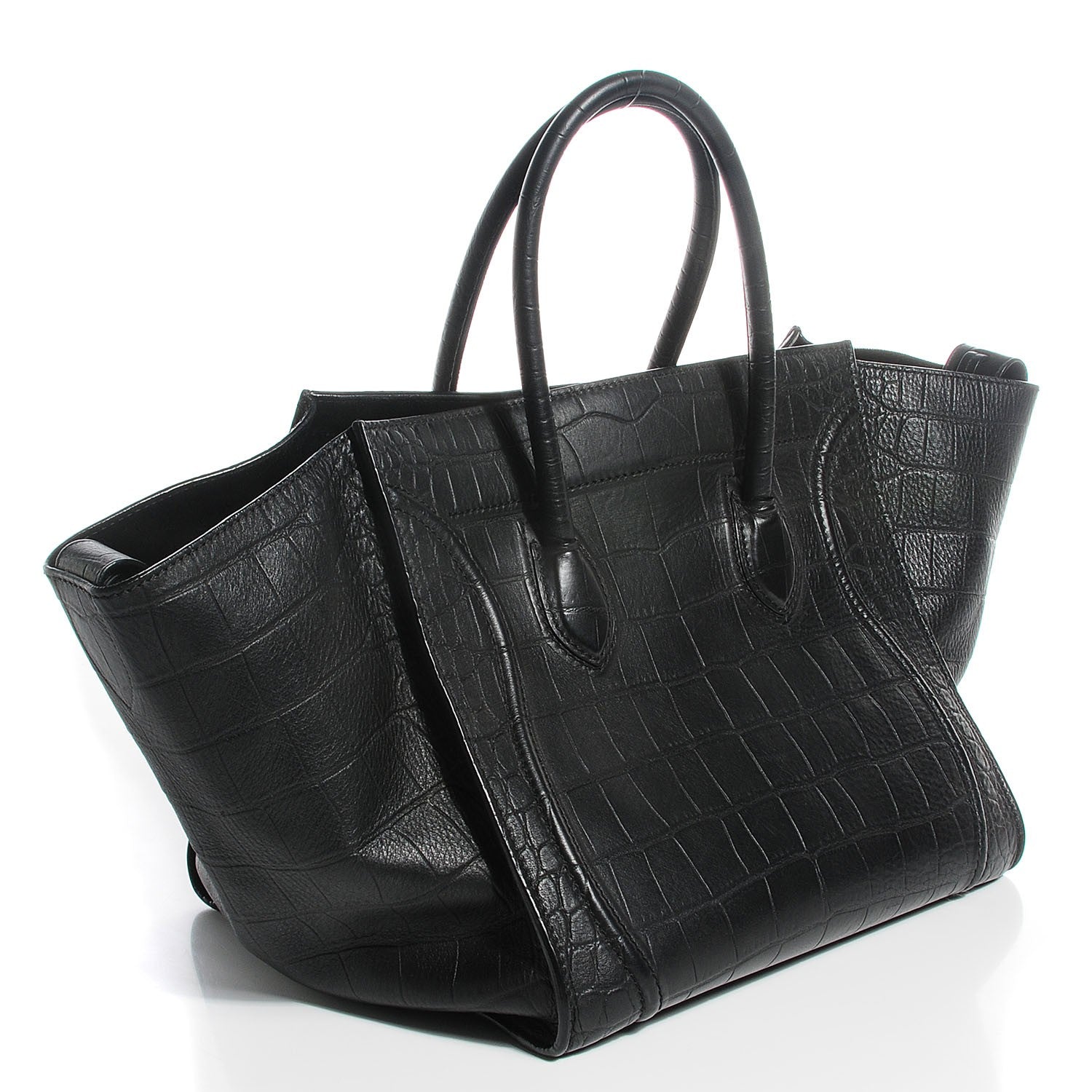Celine Crocodile Embossed Calfskin Medium Phantom Luggage Black 3 of 9