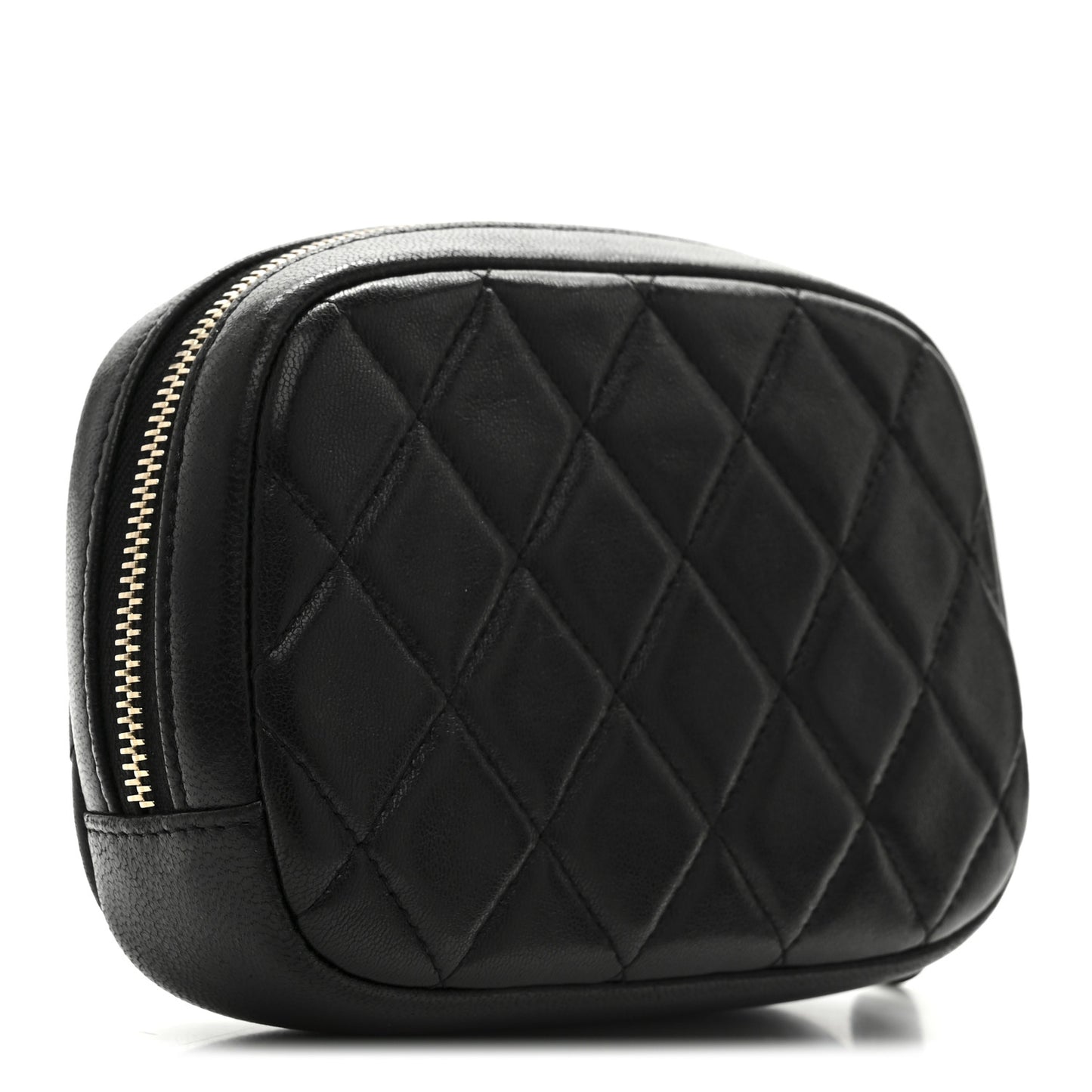 Lambskin Quilted Small Curvy Pouch Cosmetic Case Black