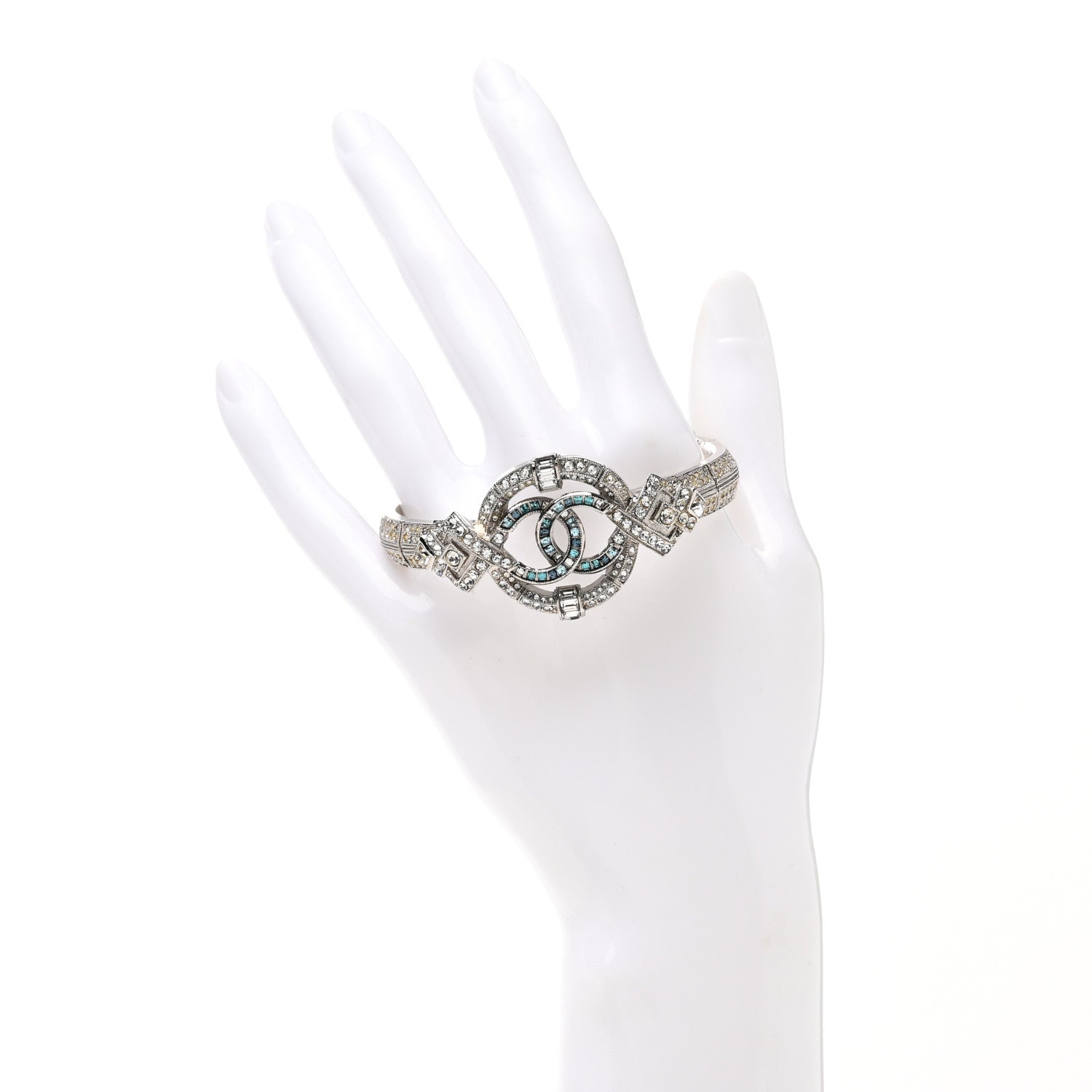 Chanel Crystal CC Cuff Silver Blue 2 of 7