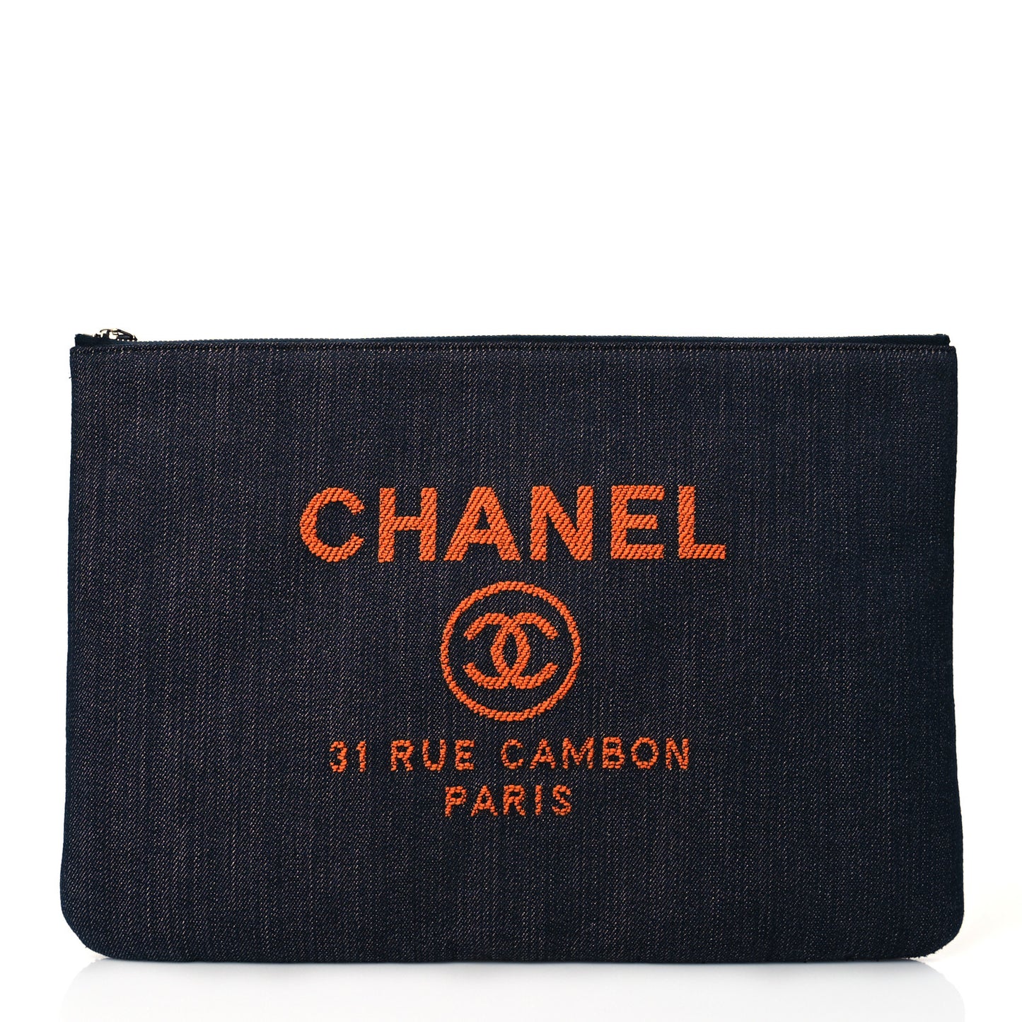 Denim Large Deauville Pouch Clutch Blue Orange