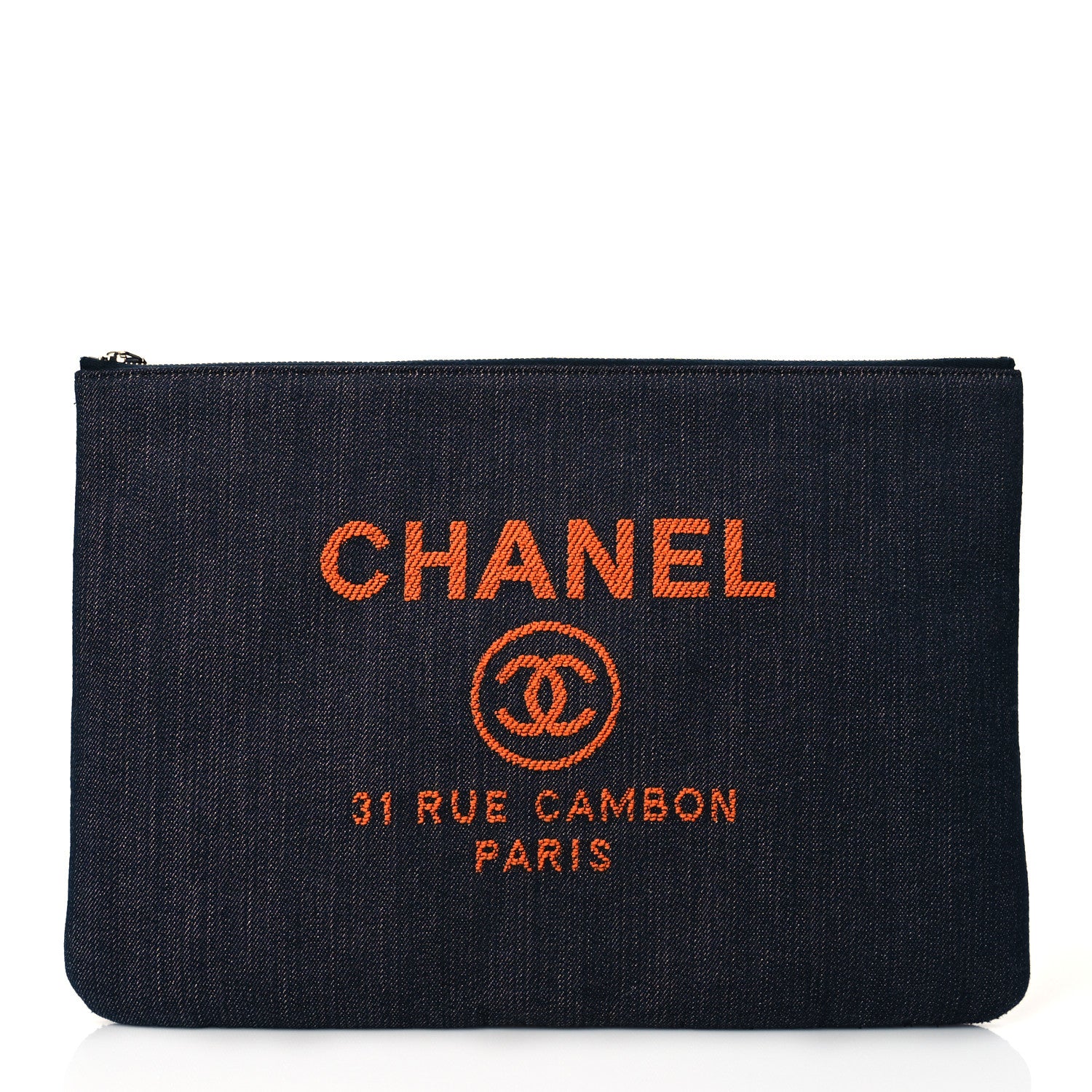 Chanel Denim Large Deauville Pouch Clutch Blue Orange 1 of 11