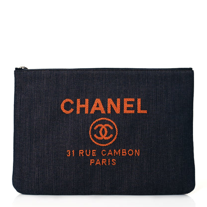 Chanel Denim Large Deauville Pouch Clutch Blue Orange 1 of 11