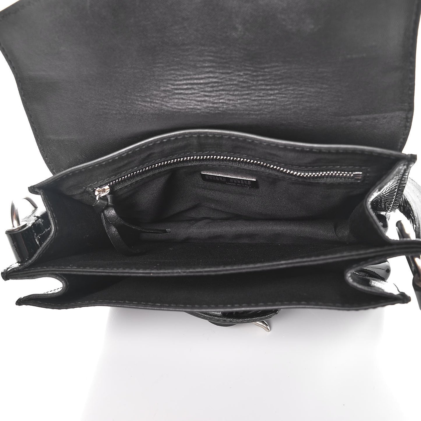 Patent Buckle Flap Handbag Black