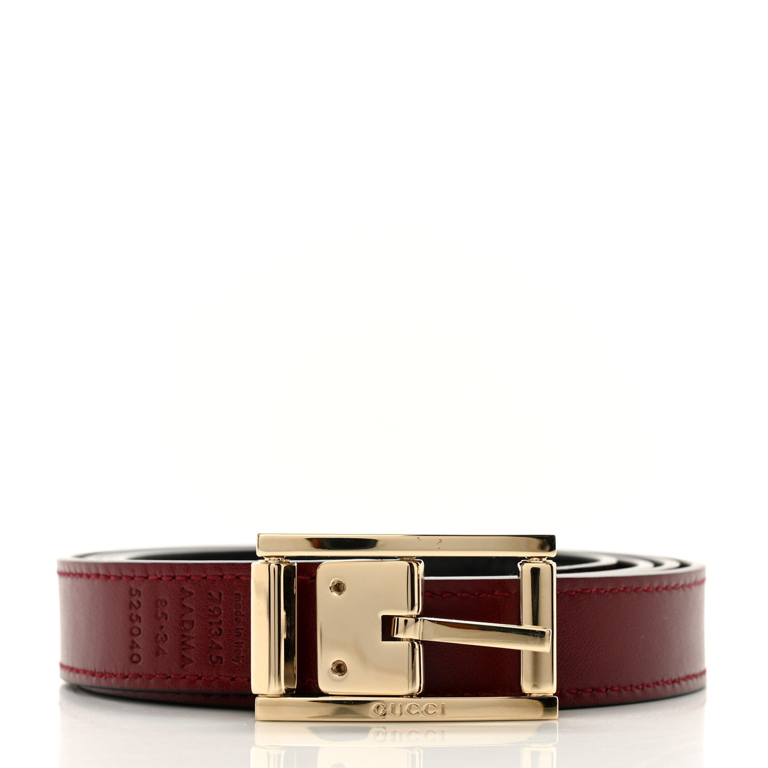 Gucci Calfskin Rectangular Buckle Reversible Thin Belt 85 34 Black Rosso Ancora 2 of 8