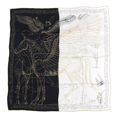 Hermes Silk Le Pegase d'Hermes Cut Wash 140 Scarf Black White Or 1 of 6